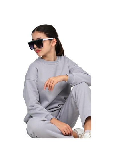 Erdem Kıds Unisex Kız-erkek Çocuk 3 İplik Şardonlu Pamuklu Basic Bisiklet Yaka Okul Eşofman Takımı Gri Gri
