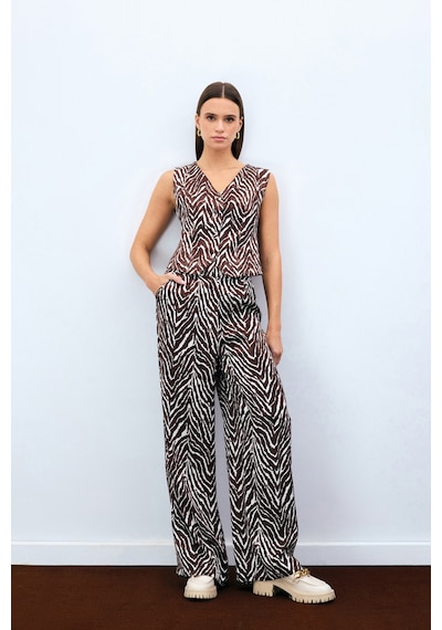 Sateen Zebra Desen Pantolon - Kahve-135473 Kahve