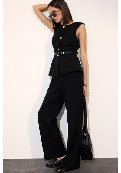 Defacto Wide Leg Fermuarlı Yüksek Bel Standart Boy Pantolon E7238ax25aubk81 Siyah