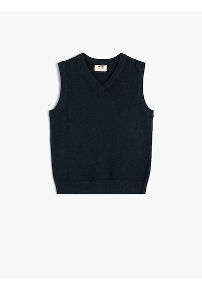 Koton Basic Süveter V Yaka Kolsuz Pamuklu Lacivert 5wkb90006tt Lacivert