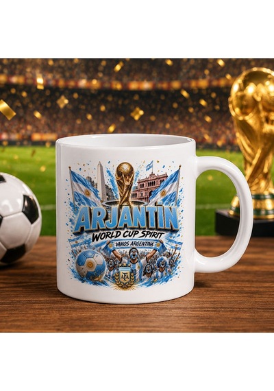 Bk Gift Arjantin Taraftar Temalı Dünya Futbol Kupası Tasarımlı Beyaz Kupa Bardak