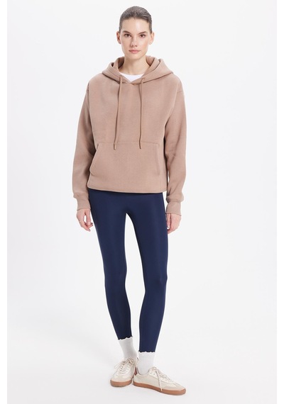 Tudors Kadın Oversize Geniş Kesim Pamuklu Yumuşak Dokulu İçi Polarlı Basic Vizon Kapüşonlu Sweatshirt-37905 VIZON