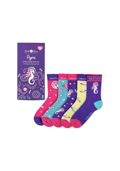 Milk & Moo Milk&moo Ayris Çocuk 5'li Çorap Seti, Beden 31-35, Renkli Ve Rahat Tasarım Mor