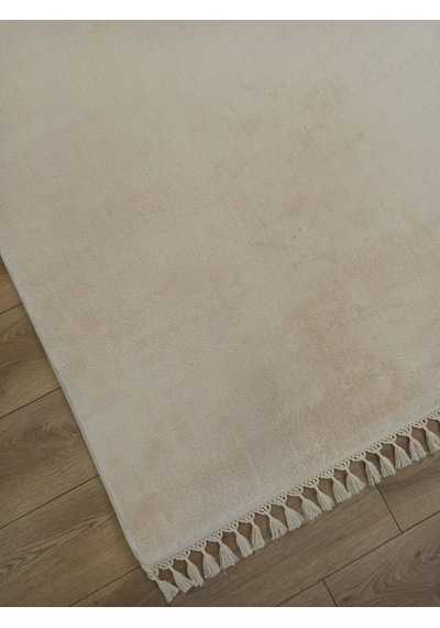 Çam Halı Softy 1826 Ekru Yumuşak Dokulu Saçaklı Dekoratif Halı