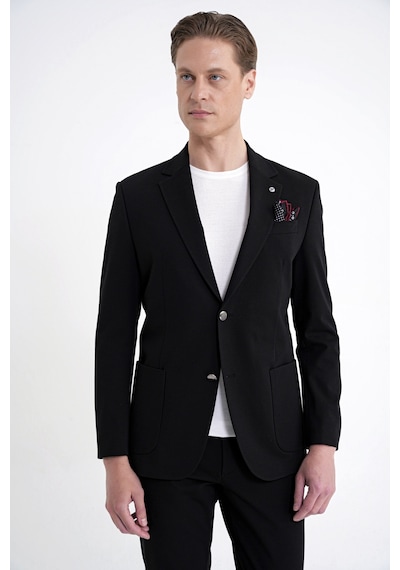 Comfort Fit Çift Yırtmaç Torba Cep Metal Düğmeli Siyah Blazer Ceket C 734