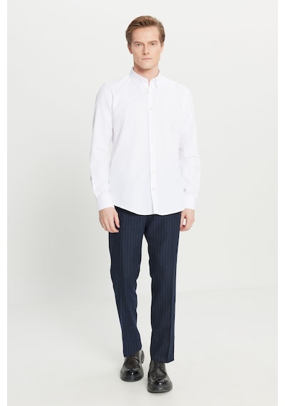 Altınyıldız Classıcs Erkek Beyaz Pamuklu Tailored Slim Fit Dar Kesim Gizli Düğmeli Yaka Armürlü Gömlek