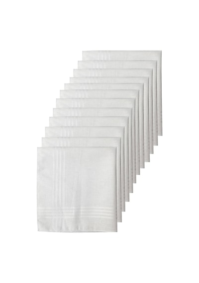 12li Paket Klasik Cep Hediyelik Bayram Mendili %100 Pamuklu 30x30 Cm Beyaz
