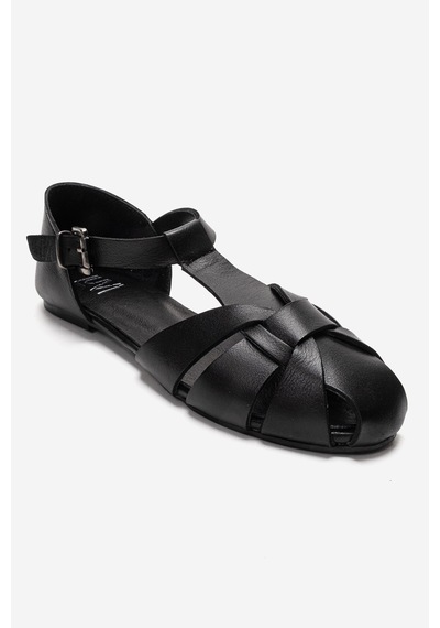 Luvishoes Alına Siyah Cilt Hakiki Deri Kadın Sandalet