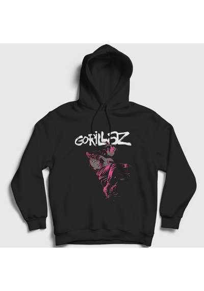 Presmono Unisex Hollow Gorillaz Kapüşonlu Sweatshirt Siyah