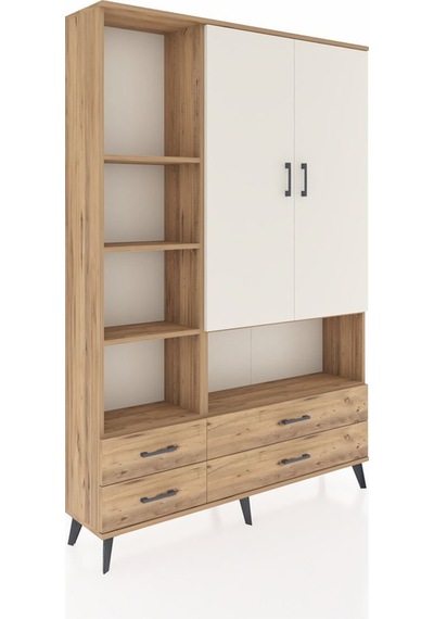 Arges Dolap 8 Raflı 4 Çekmeceli 2 Kapaklı 132x30x195 Çam-aytaşı/çam Aytası/atlas Çam