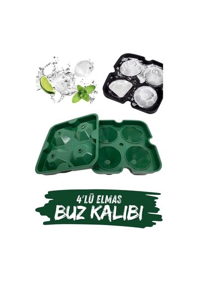 4'lü Elmas Silikon Buz Kalıbı Kırılmaz Esnek Plastik Diğer