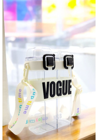 Çift Bölmeli Vogue Matara Beyaz, 900 Ml Çift Kapaklı, Pipetli