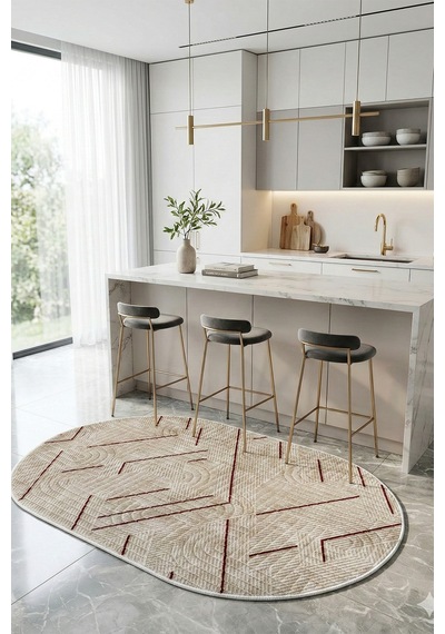 Modern Oval Halı Bambu Dokulu Kaymaz Taban Yumuşak Salon Yatak Odası Halısı Mürdüm 5000