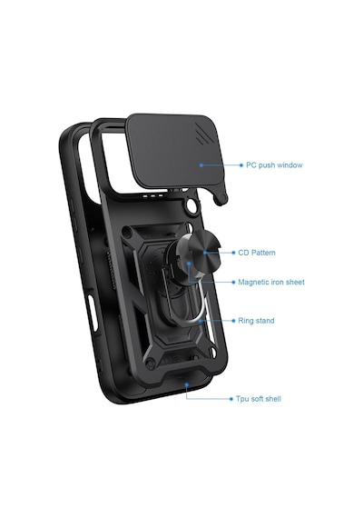 Teleplus Honor 600 Pro Kılıf Magnetik Standlı Kamera Korumalı Slide Sürgülü Cover Kapak Lacivert