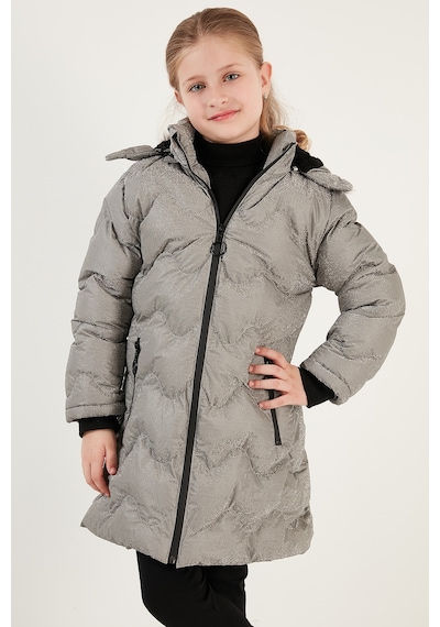 Lela Peluş Astarlı Yakası Suni Kürklü Çıkarılabilir Kapüşonlu Kışlık Kız Çocuk Mont 5761905 Silver