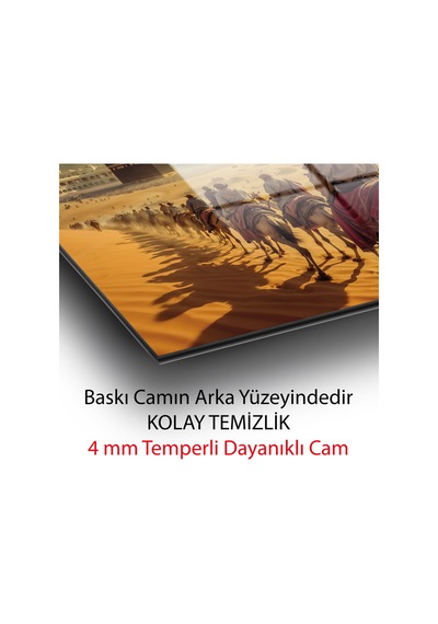 Tarihi Hac Yolculuğu: Gün Batımında Mekke'ye Uzanan Çöl Yolu Ve Kâbe Manzarası Doğa Ve Manzara Temalı Dekoratif Cam Tablo, Salon, Yatak Odası Ve Ofis Dekoru,