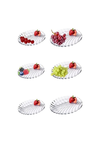 6 Lı Oval Desenli Cam Kase Sunum Seti Şık Ve Dayanıklı Çerezlik, Tatlı Kasesi, Meze Ve İkramlık Sunum Tabakları Çok Renkli