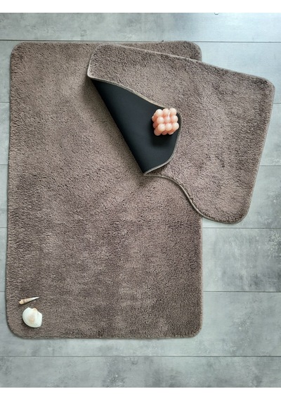 Ultrasoft Düz Kapuçino 2'li Banyo Halısı Paspası Seti Kaymaz Kahverengi
