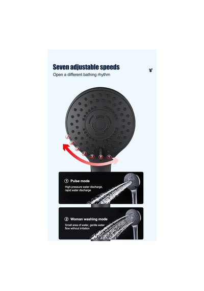 Siyah Mamba 5 Fonksiyonlu Banyo Duş Başlığı 1,5 Metre Hortum Ve Yapışkanlı Mafsal Set Telefon Siyah