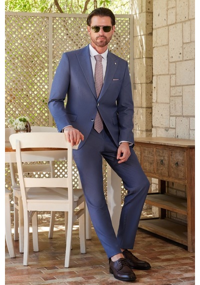 İmza İndigo Kırlangıç Yaka 6 Drop Slim Fit Tam Astar Esnek Takım Elbise 1001260174 Indigo