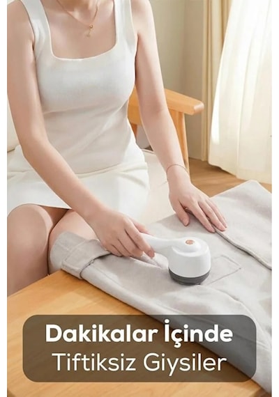 6 Bıçaklı Şarjlı Tüy Ve Tiftik Temizleme Makinesi Beyaz Yuvarlak Tasarım Yedek Bıçaklı Belirtilmemis