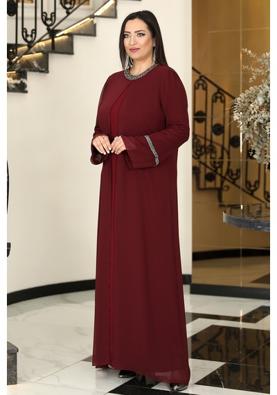 Raika Moda Sultan Büyük Beden Tesettür Abiye Bordo
