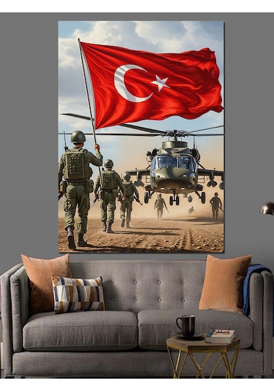 Ahşap Tablo Türk Bayrağı Ve Kahraman Askerler İnsan Figürlü Tablolar