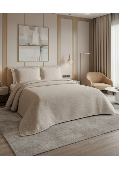 Calantha Home Collection Reyna 3 Parça Geometrik Cappuccino Pike Takımı 240 X 260 Cm Cappuccino