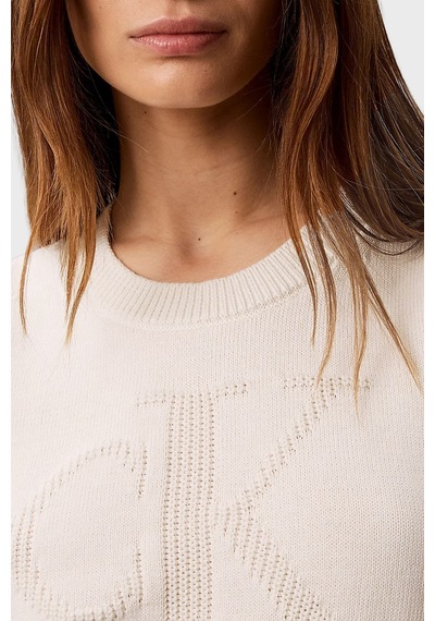 Calvin Klein % 100 Pamuk Dokulu Logo Monogramlı Süveter Lv047g321gyas Bayan Süveter Lv047g321g Yas Krem