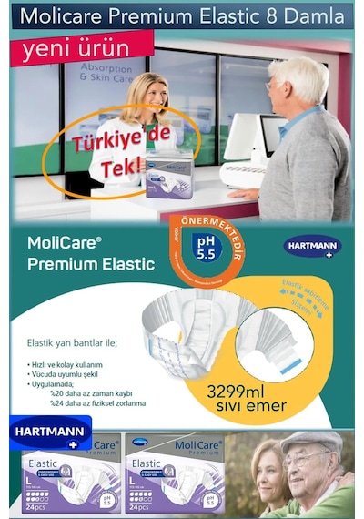 Molicare 8 Damla Belbantlı Hasta Bezi Large 24 Adet 3 Paket L