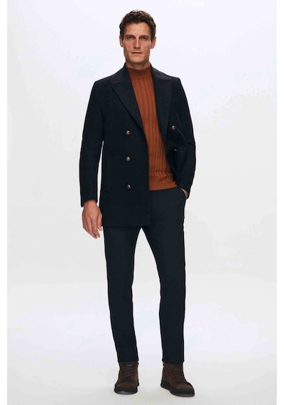 D's Damat Ds Damat Regular Fit Lacivert Denizci Metal Düğme Detaylı Kaşe Kaban 1HF08ORT10005 Lacivert