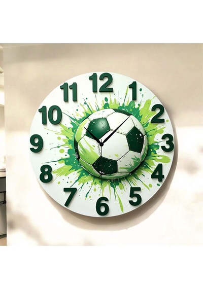 AA Shop Futbol Top Renkli Baskı Desenli Sayılı Hediyelik Ahşap Sessiz Tablo Duvar Saati 72 Renkli