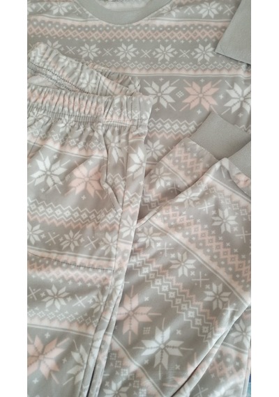 Aydoğan Kadın Pijama Takımı İnce Kadife Uzun Kollu Açık Gri