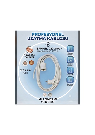 Vikomulti 6 Metre 3x2.5 Tam Bakır Kalın Kablo Uzatma Seyyar. Beyaz - 919177025 Beyaz - 919177025 Diğer