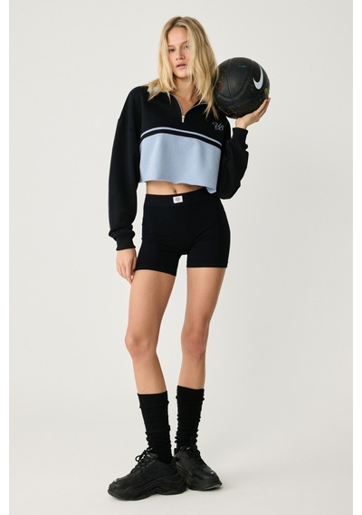 Urban Beat Mıkaela Kadın Dik Yakalı Crop Siyah Sweatshirt Siyah