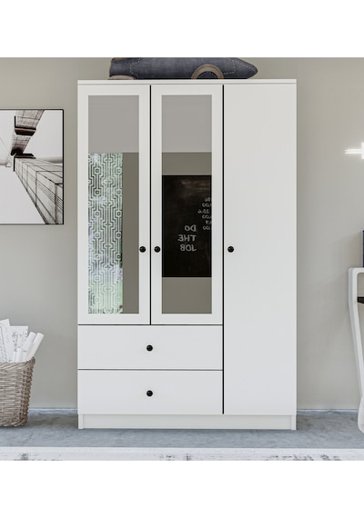 Metalia Gm 853 Home 3 Kapılı 2 Çekmeceli Düğme Kulplu Aynalı Gardırop