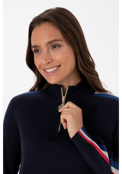 U.S. Polo Assn. Kadın Lacivert V Yaka Fermuarlı Kazak 50314691-VR033