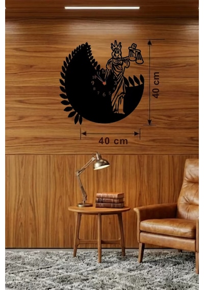 Mey İthalat Adalet Tanrıçası Themis Tasarım Ahşap Duvar Saati - 40x40 Cm Avukat Hediyesi Çok Renkli