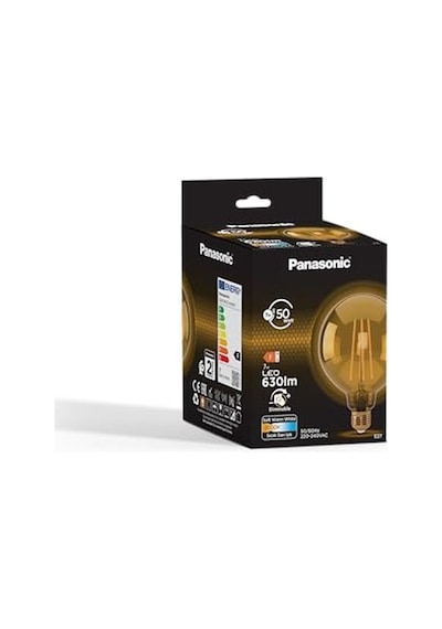 Panasonic E27 Dim Edilebilir Filaman G125 Lamba 7w 630lm 2000k Gold Enerji Sınıfı F