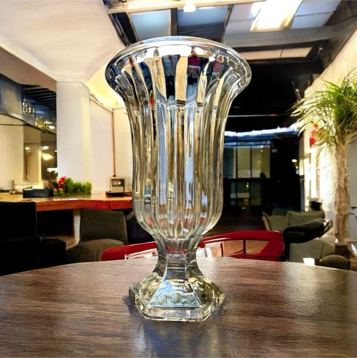 Dekoratif Kristal Cam Vazo Bal Rengi Sarı
