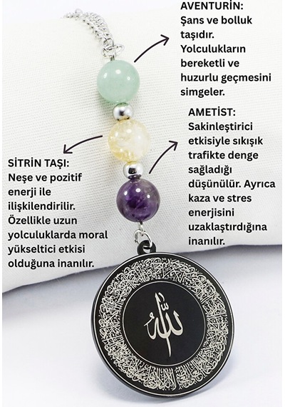 Siyah Çelik Ayetel Kürsi Nazar Ayeti Araba Dikiz Ayna Süsü, Doğal