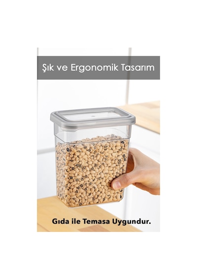 12'li Etiketli Erzak Saklama Kabı Seti - Sızdırmaz Kapaklı Bakliyat Saklama Kutusu - 12 X 1100 Ml Antrasit