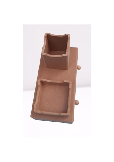Hobi Dekoratif Kalemlik Set İkili Model Ham Mdf Ahşap Çekmece El Yapımı