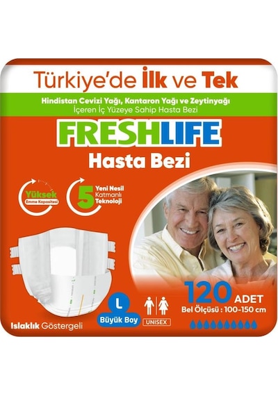 Freshlife 4'lü Large Beden Büyük Boy Yetişkin Hasta Bezi 30x4 120 Adet L
