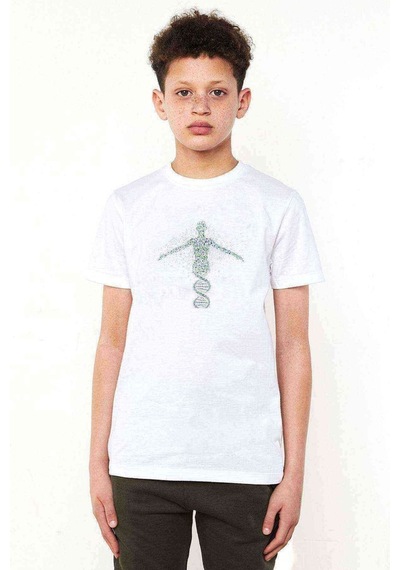 Tshirthane Yeşil Ve Mavi Insan Dna Sanat Baskılı Unisex Çocuk Beyaz T-Shirt