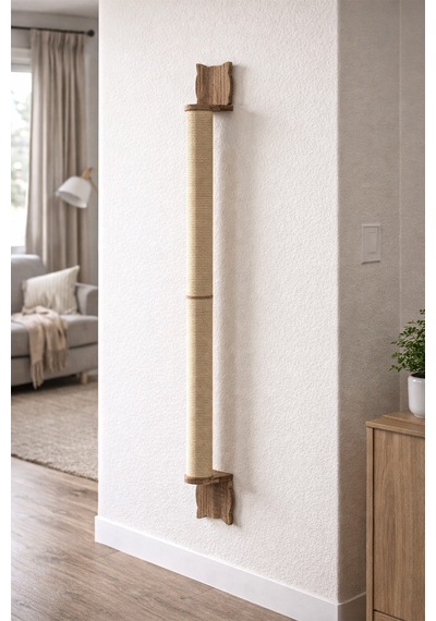 Duvara Monte Kedi Tırmalama Tahtası 90 Cm Kalın Doğal Jüt Halatlı