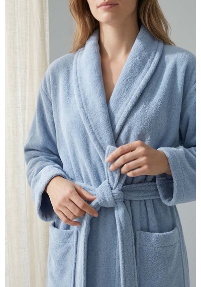 Mavi Şalyaka %100 Pamuklu Unisex Otel & Spa Bornozu