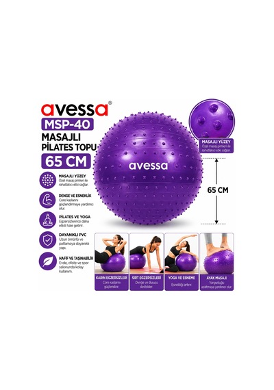 Avessa Msp-40 Masajlı Pilates Topu 65 Cm Mor