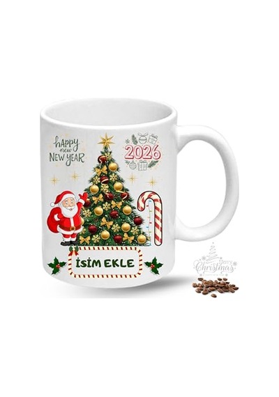 Yılbaşı Hediyesi Christmas Çam Ağacı İsimli Baskılı Porselen Kupa Bardak Çok Renkli