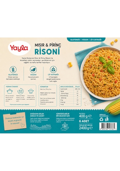 Yayla Glutensiz Vegan Risoni Makarna 400 Gr X 6 Lı Avantaj Paketi Mısır & Pirinç, Lif Kaynağı